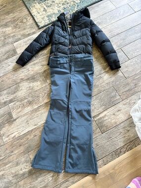 Blue Puffer Jacket with Slate Blue Ski Pants